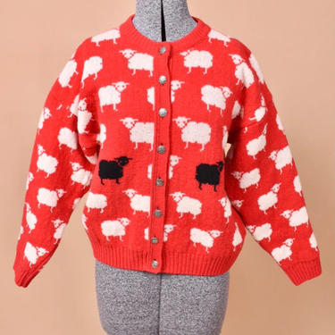 Red, Black and White Sheep Cardigan By Kerstin Adolphson, M
