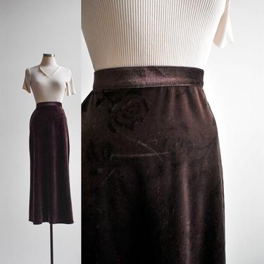 90s Long Brown Velour Skirt 