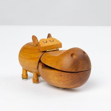 1950s Wooden Hippo Trinket Box by Zoo-Line