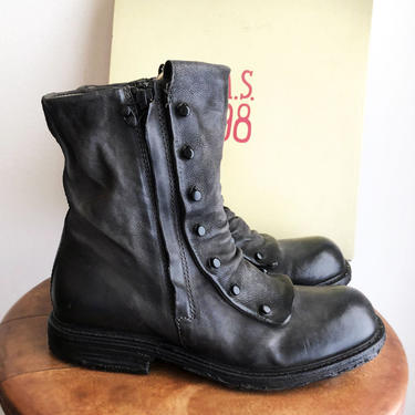 A.S.98 TALIA Boots, Free People, Black Smoke Leather, Steam Punk, Dark Academia style, With Tags UNused Ankle Boots 