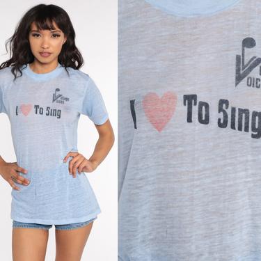 Vintage Choir Shirt I Love To Sing Village Voices Chorus Tshirt Singer Burnout Shirt Graphic T Shirt Paper Thin Tee 70s TShirt Medium Large 