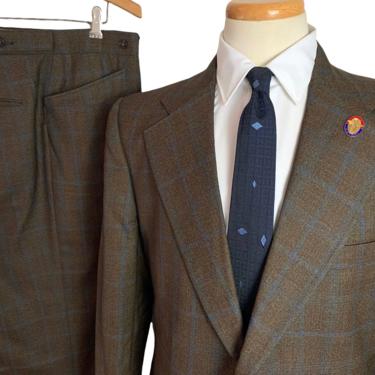 Vintage 1960s/1970s CURLEE CLOTHES Wool 2pc Suit ~ 40 to 42 ~ jacket / blazer / sack sport coat / pants ~ Shadow Plaid 