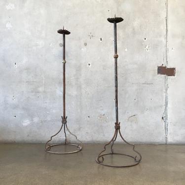 Pair of Antique Spanish Wrought Iron Candle Stands