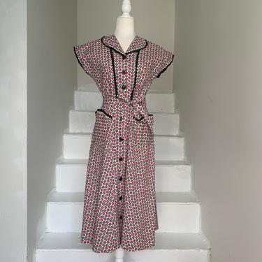Late 1930s Jules Canton Day Dress Cute Print 34 Bust Vintage 