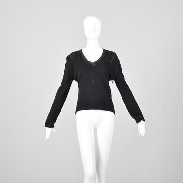 Medium 1990s Giorgio Sant'Angelo Black Cashmere Sweater Beaded Evening Work 