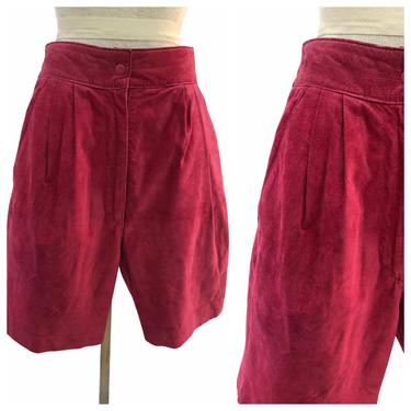 Vintage VTG 1980s 80s Hot Pink Suede Leather High Rise Shorts 
