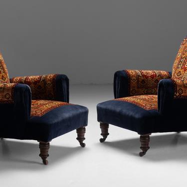 Pair of Velvet & Carpet Library Chairs