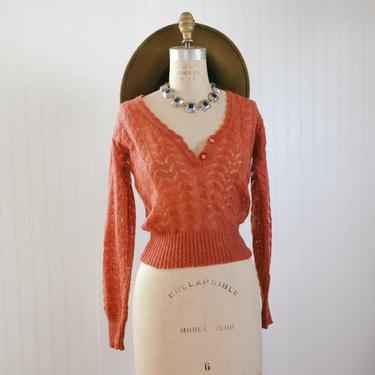 70s rust knit cropped sweater - xs small - designer vesna bricelj 