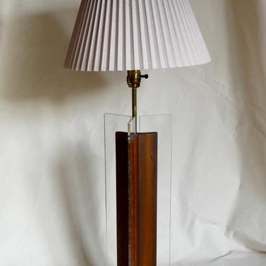 MCM Lucite and Walnut Tall Table Lamp