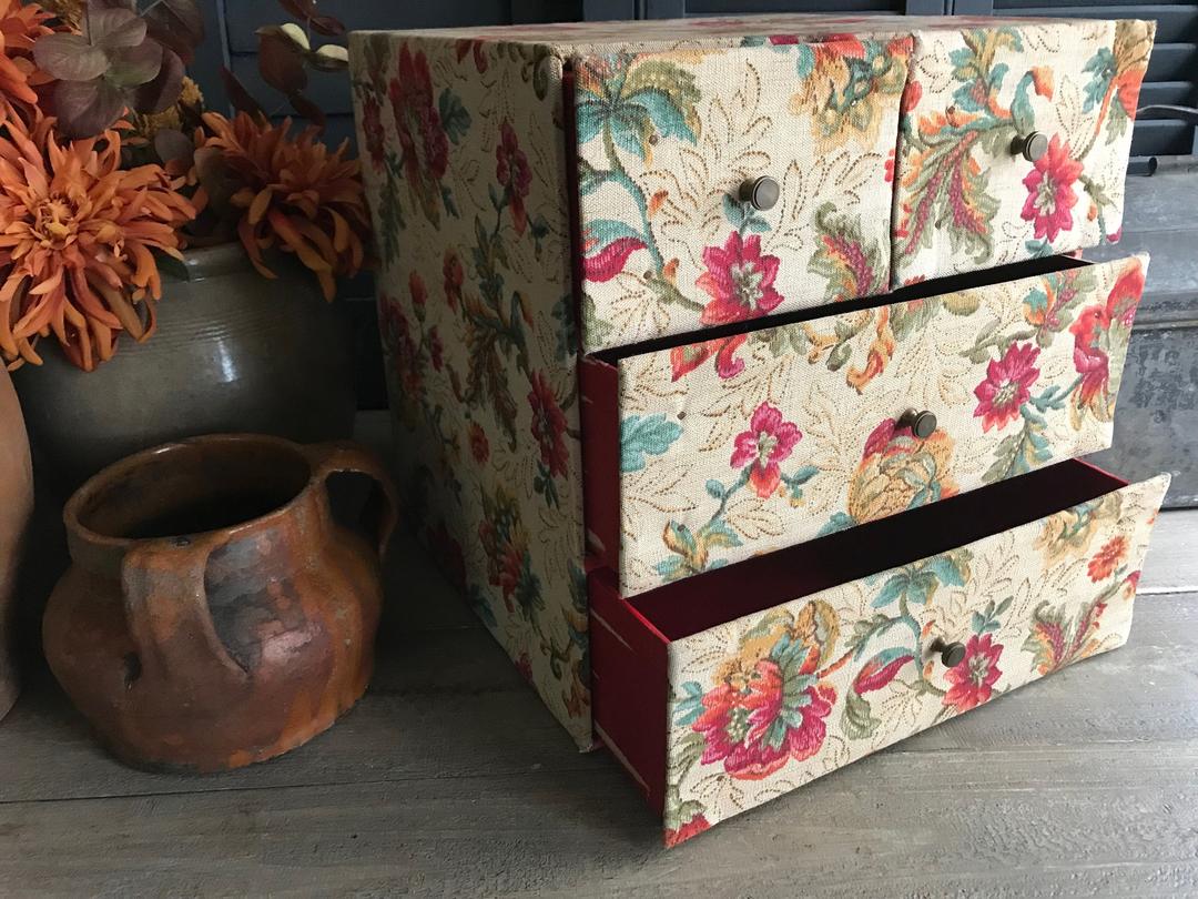 French Fabric Sewing Box, Floral Linen, Boite a Coudre, Large, Jan's