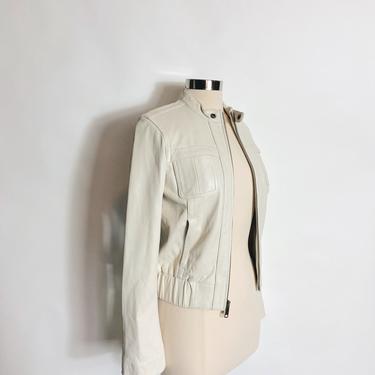 Vintage Gap Leather Moto Jacket Beige/ Cream Size Small 2000s 