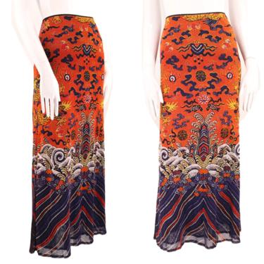 90s VIVIENNE TAM mesh tattoo dragon print skirt 3 /  vintage 1990s body con stretch midi skirt M-L 