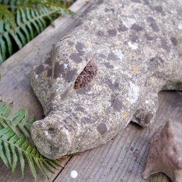 Unusual Weathered European / English Cement Laying Down Nursing Mother Pig and Three Piglets Garden / Woodland  / Yard Statue Decor 