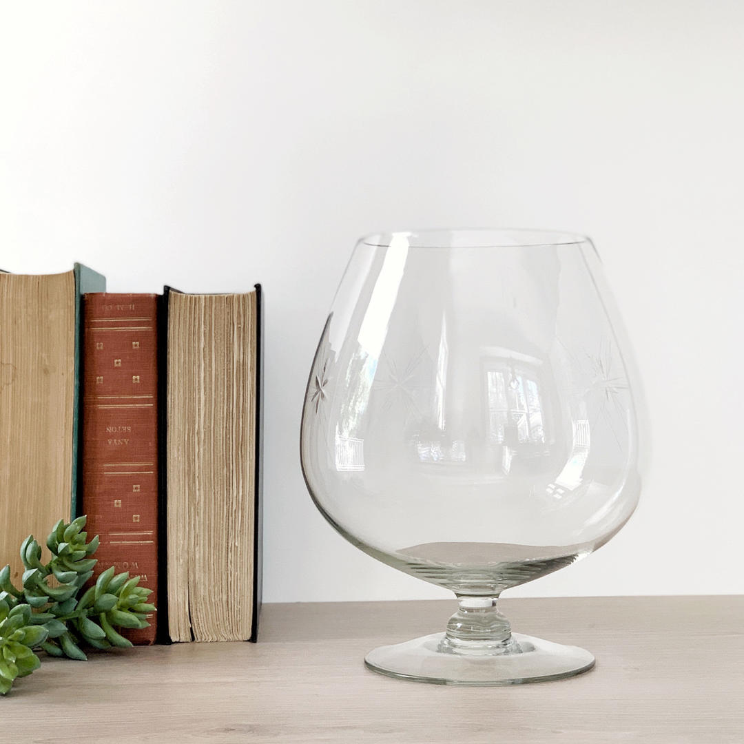 Mid Century Large Brandy Snifter Vase Clear Glass Pedestal Display