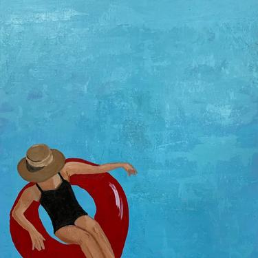 Swimming pool, interior design, 24x 18x 1.5 inch, summer vacation, beach decor, hand painted, original art, Barton Springs, Texas art 