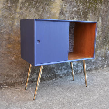 Mid Century Bar painted blue gold legs 