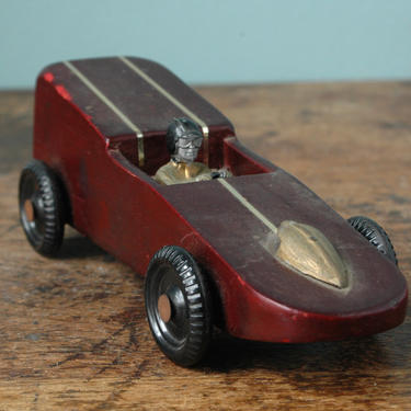 1950s Wooden Sports Racing Car Toy Burgundy Maroon Bolid Silver ...