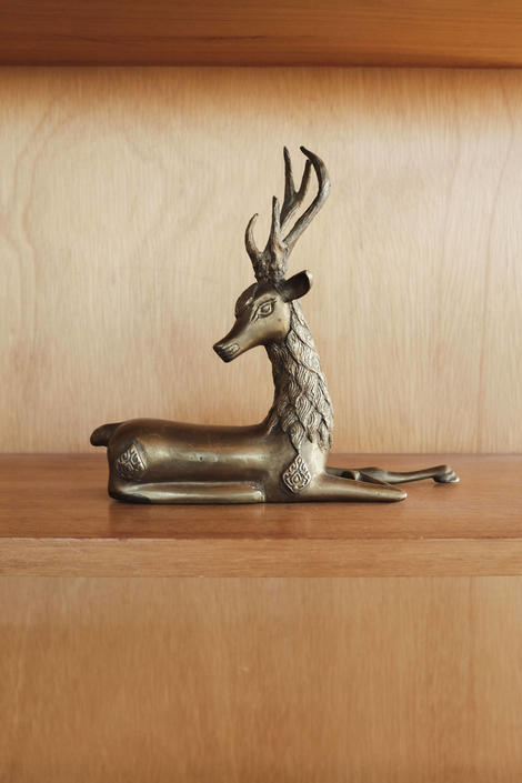 Vintage Sitting Brass Deer Stag Figurine Statue Hollywood