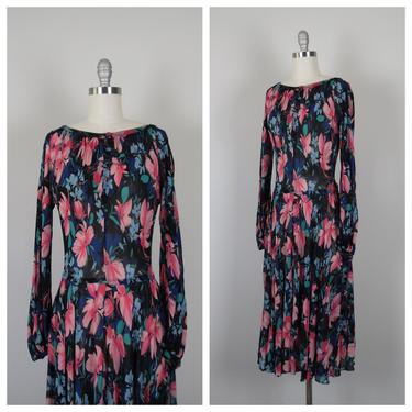 vintage 80s, 1980s floral dress, Albert Nipon, size small, 34