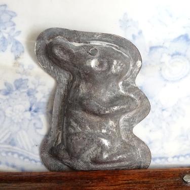 Antique Small Bunny Rabbit Butter Mold, Vintage Tin for Chocolate, Easter Ornament 