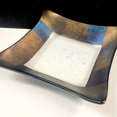 Kurt McVay Iridescent Fused Art Glass Bowl 7” 