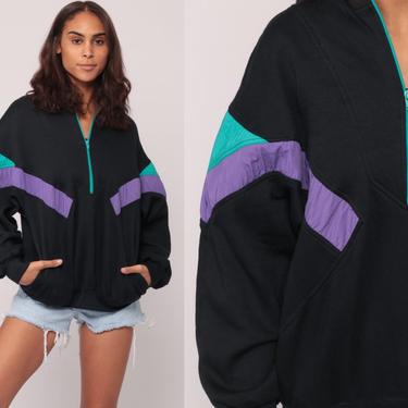 Pullover Sweatshirt Jacket 80s Black Purple Striped Jacket