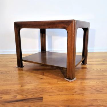 Mid Century Walnut Side / End Table with Smoked Glass Top 