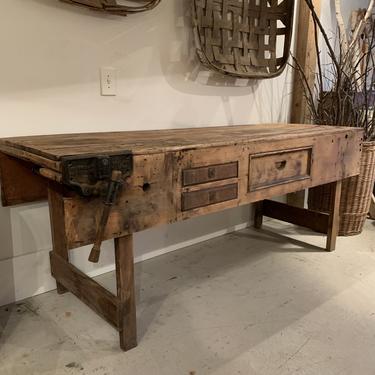 Vintage Workbench with Drawers and Vise
