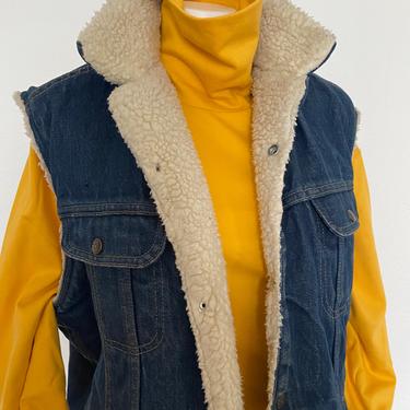 90s Vintage Denim Sherpa Vest medium wash, vintage Sears ROEBUSCKS jean vest, size large 42 