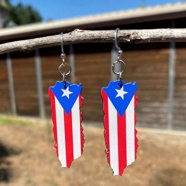 Puerto Rican Flag Earrings #S071- Laser Cut Wood - Super light weight Earrings 