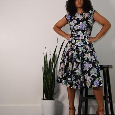 80s Fit and Flare Dress Vintage Floral Dress Vintage Pastel J Michael Vintage Atlanta GA