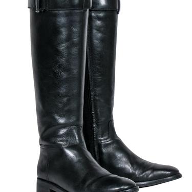 Tory Burch - Black Pebbled Leather Block Heel Riding Boots | Current  Boutique | DMV - Bethesda, Clarendon, DC, Old Town