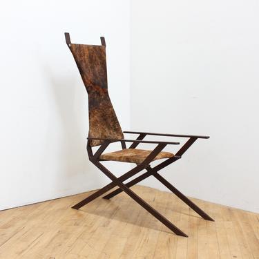 Primitive Ponyskin Chair Vintage Art Sculptural Leather Welded Steel Goatskin African 