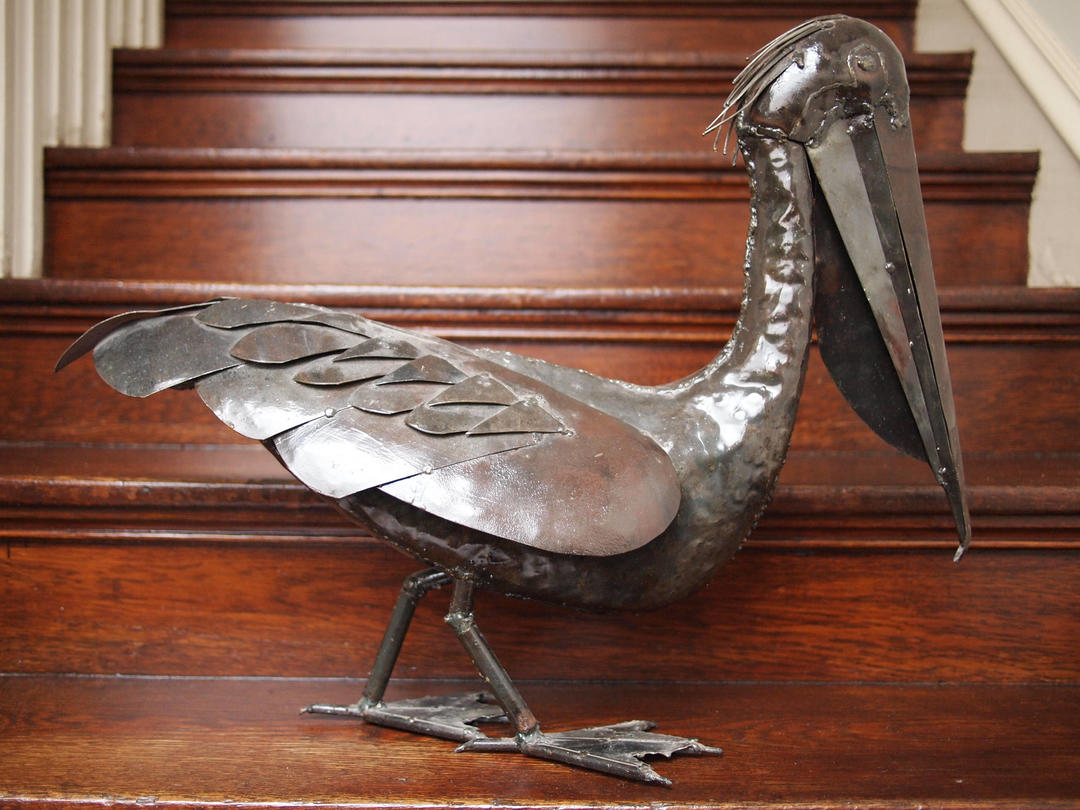 Vintage Welded METAL PELICAN SCULPTURE Bird 28", brutalist outsider