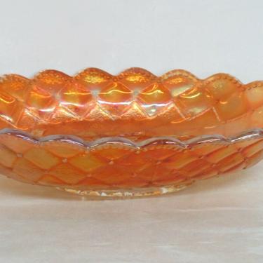 Imperial Quilted Diamond Pansy Marigold Carnival Glass Candy Dish 2478B