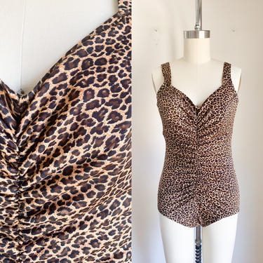 Vintage 1980s Leopard Print Swimsuit S/M 
