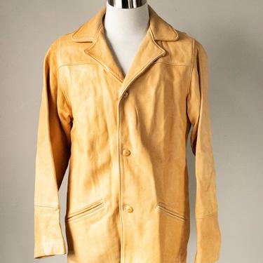 1970s Leather Jacket Heavy Shirt Beige M Long 
