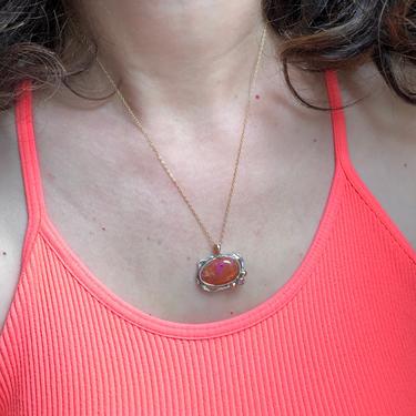 Mexican Jelly Opal Treasure Map Pendant in 14k Gold and Sterling Silver with 3mm Pink Sapphire 