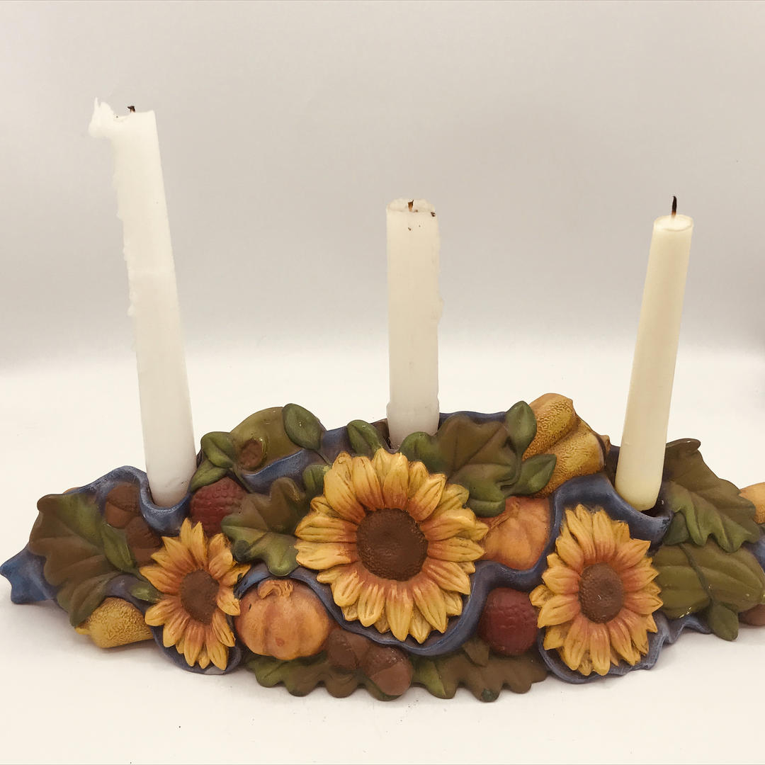 Vintage Hand Painted Ceramic Triple (3) Candle Holder Art Pottery