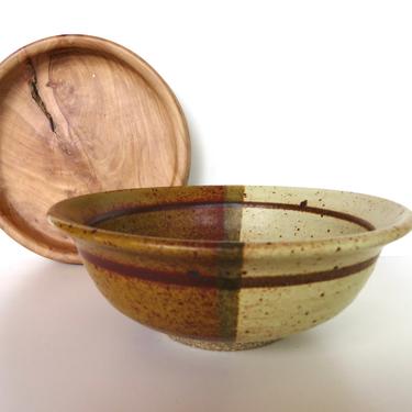 Vintage Studio Pottery Bowl, Hand Thrown Earthen Dip Glaze Stoneware Bowl By Stearns 