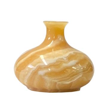 Natural Yellow Brown Stone Carved Fat Round Shape Display Vase ws1672E 
