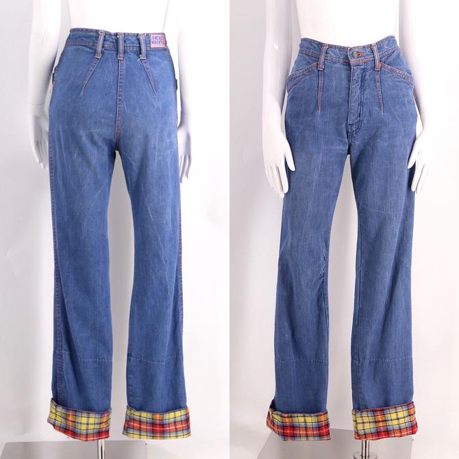 70s FADED GLORY high waisted leather trim bell bottom jeans 29