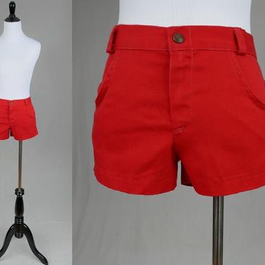 70s Red Hotpants Short Shorts - 30 waist low rise hip huggers - Vintage 1970s 