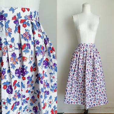 Vintage 1950s Floral Cotton Skirt / 35