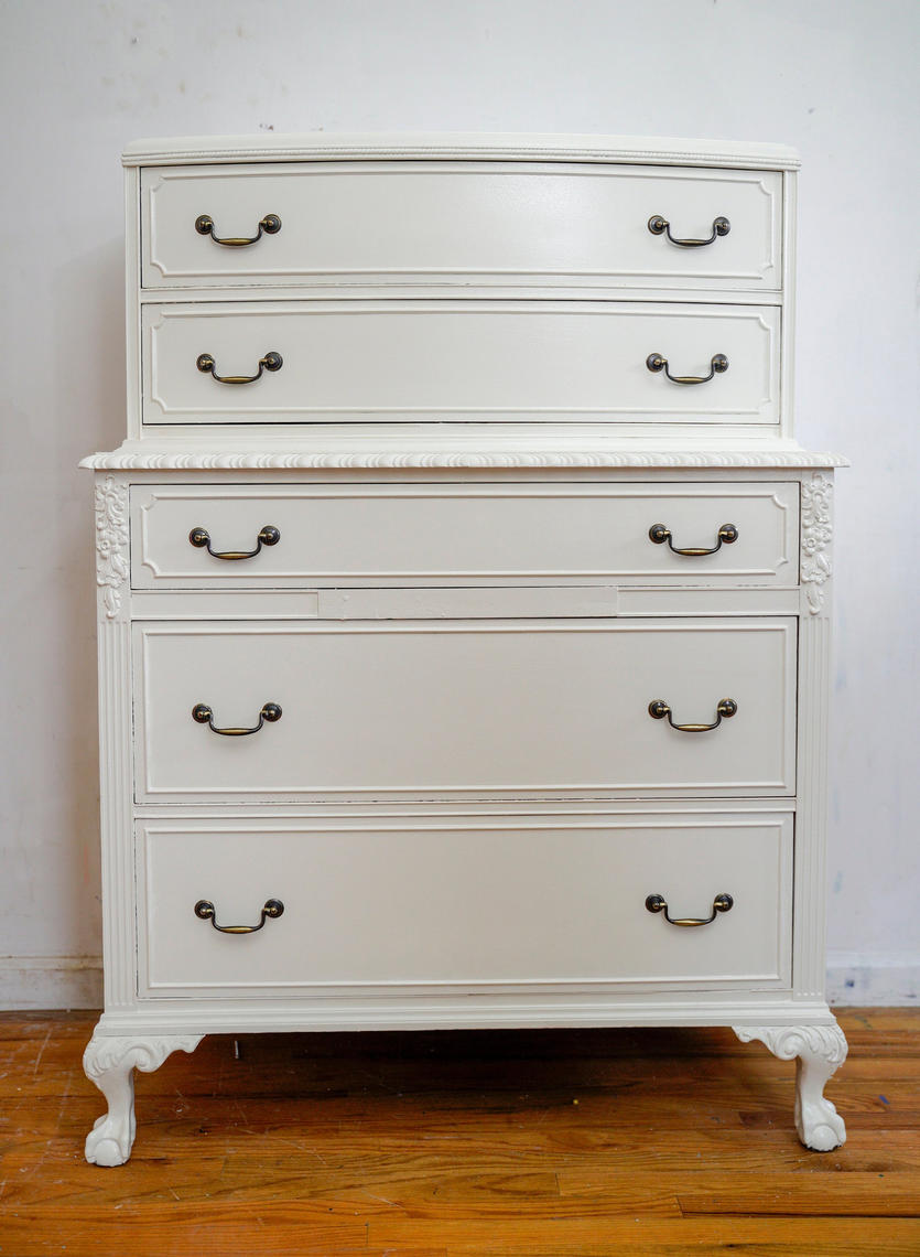 Antique Highboy Dresser, Vintage White Dresser, Chest of Drawers, Chic ...