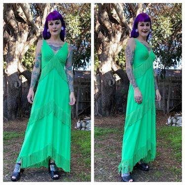 Vintage 1970’s Green Fringe Dress 