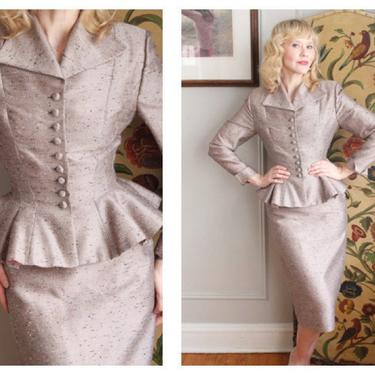 1950s Suit // RARE Lilli Ann Silver Pink Suit // vintage 50s LILLI ANN suit 