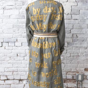 Grey Gilded Words Embroidered Poetry Shirt Dress