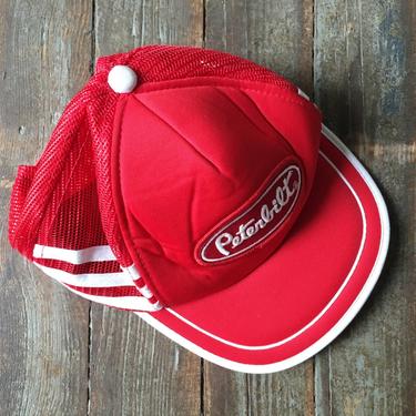 Vintage Red + White Peterbilt Trucks Motor Company Striped Mesh Snapback Trucker Hat 