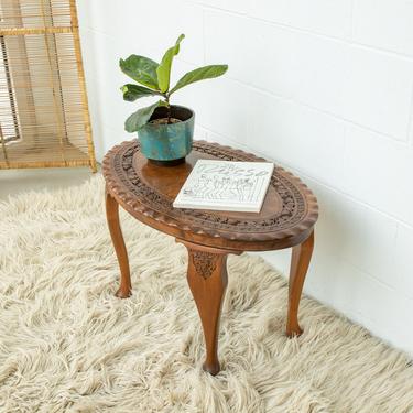 Oval Hand Carved Wood Table 